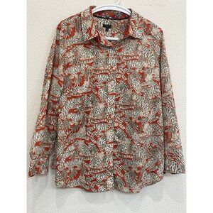 Talbot's Shirt Womens 1X Tiger Print Button Down Long Sleeve Animal Pattern Top‎